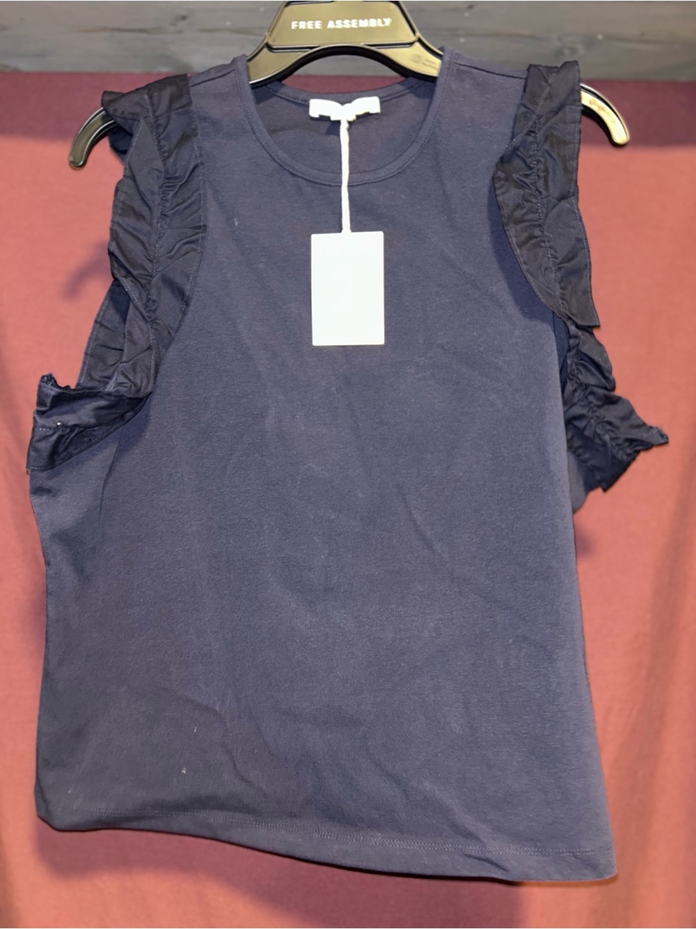 Free Assembly Navy Ruffle Sleeve Tank Top